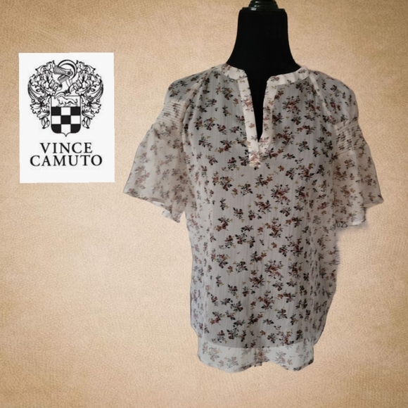 Vince Camuto Women's Sheer Tie-Front Blouse Gray Size Small
